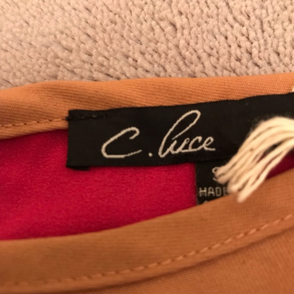 C. Luce Colorblock Peplum Top Tan/Pink Size S - Picture 2 of 5